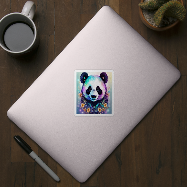 Fantasy, Watercolor, Panda Bear With Flowers and Butterflies by BirdsnStuff